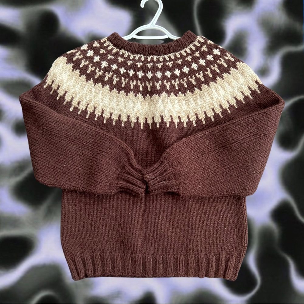 Brown knitted wool sweater, authentic wool handmade